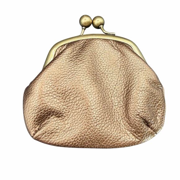 Fossil Metallic Leather Kiss Lock Coin Purse Wallet Brass Frame - Picture 12 of 12